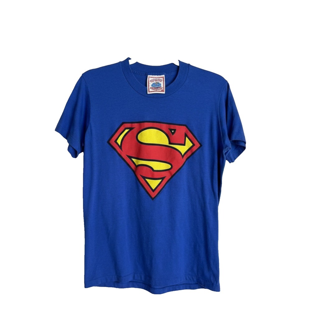 Superman Shirt Vintage Medium Blue 80s Single Stitch USA Graphic Tee DC Comics